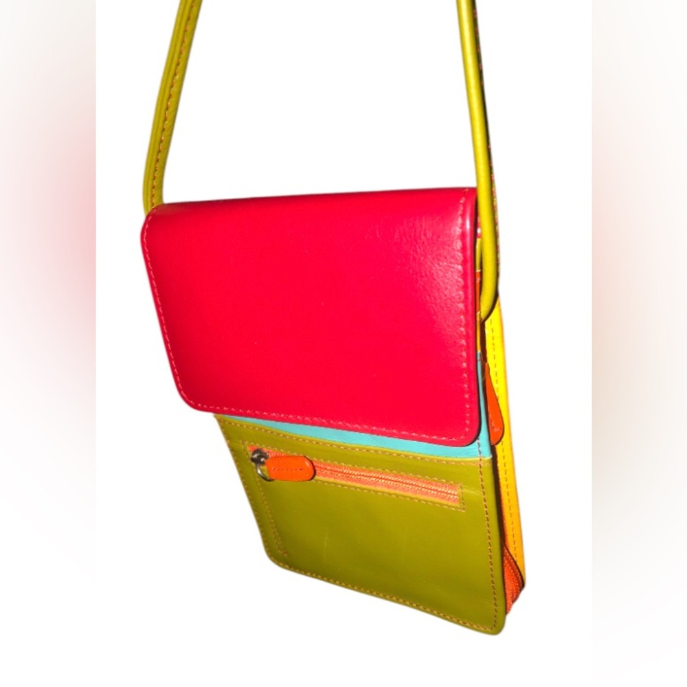 NWT Genuine Leather Mini Crossbody Organizer in citrus - Picture 3 of 16